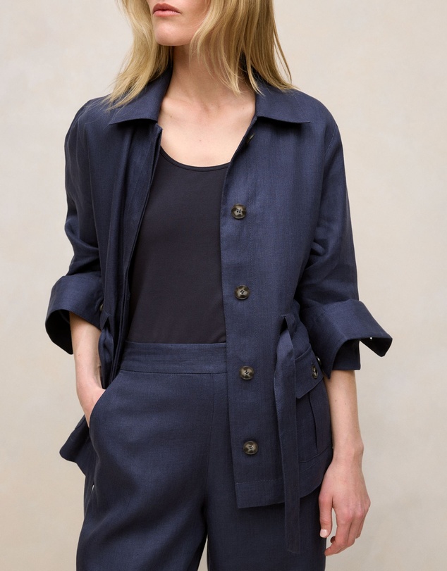 Trenery - Linen Pocket Detail Belted Jacket in Night Sky
