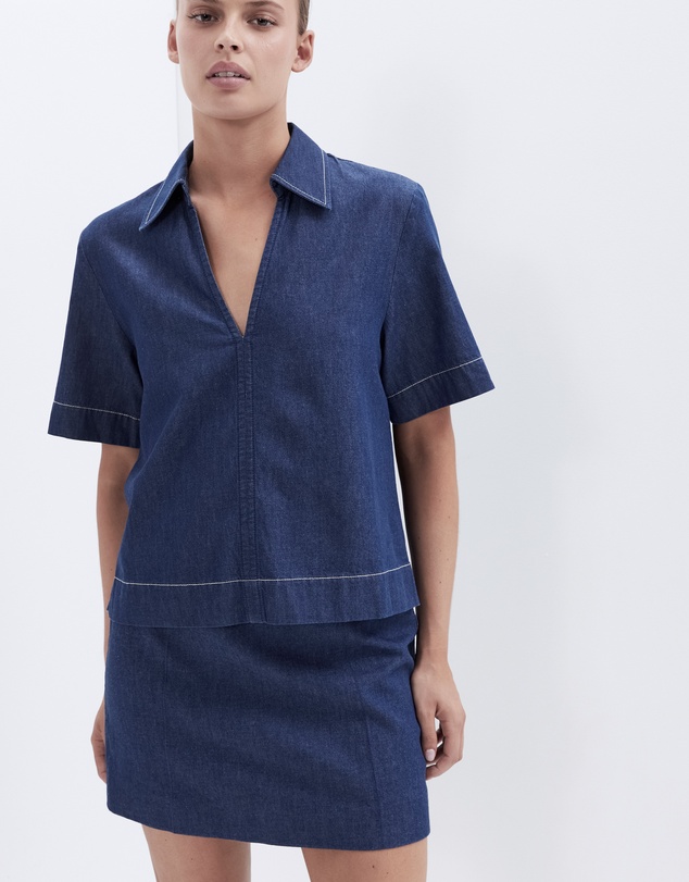UNISON - Collared Denim Popover