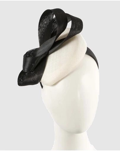 Max Alexander - Cream Black Pillbox Racing Fascinator