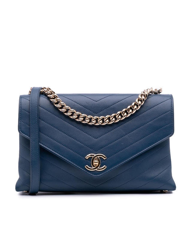 Pre-Loved by Azura Reborn - Pre-Loved Medium Calfskin Coco Chevron Envelope Flap