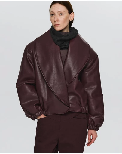 Source Unknown - Eleni Faux Leather Bomber Jacket