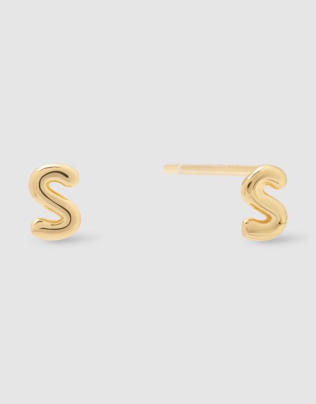 Wanderlust + Co - Alphabet Bubble Gold Stud Earrings - Letter S