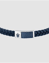 Maserati - Maserati Men's Blue Interlaced Leather and Steel Bracelet