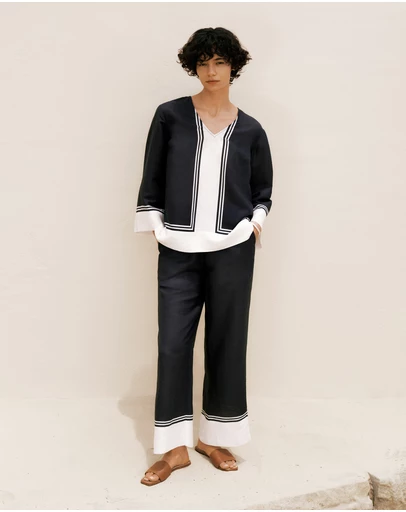 Trenery - Linen Blend Border Print Pant in Night Sky