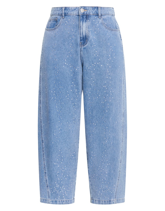 City Chic - Plus size Harley Fit Bling Detail Barrel Leg Jean - light wash