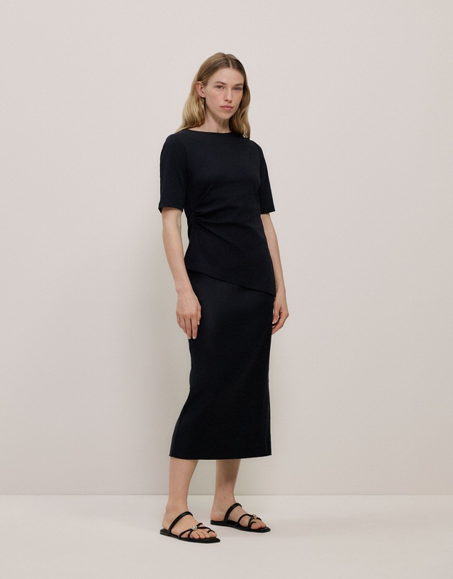 Trenery - Stretch Linen Blend Pencil Skirt in Black