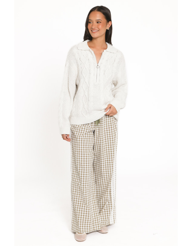 Petal & Pup - Rema Quarter Zip Cable Sweater - Ivory Marl