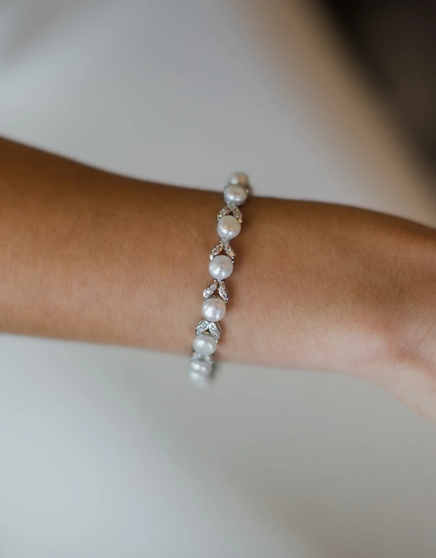 The White Collection - Simone - Pearl Silver Bridal Bracelet