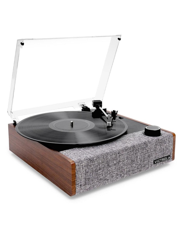 Victrola - Victrola Eastwood II Turntable - Walnut + Gadhouse Vinyl Rack Bundle - Black