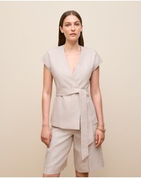 Trenery - Yarn Dyed Linen Cap Sleeve Vest in Flax