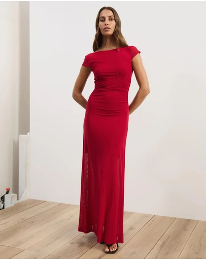 Atmos&Here - Rowe Mesh And Jersey Cap Sleeve Maxi Dress
