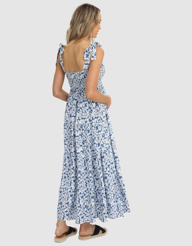 Angel Maternity - Maternity & Nursing Midi Blue Floral Dress