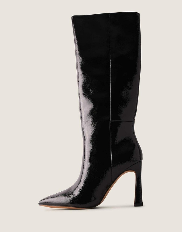 Shelly Shen - Lennon Heel Long Boots Black Crinkle Patent