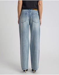ONE TEASPOON - 25th Anniversary Jackson Mid Waist Wide Leg Studded Denim Jeans - Salty Dog