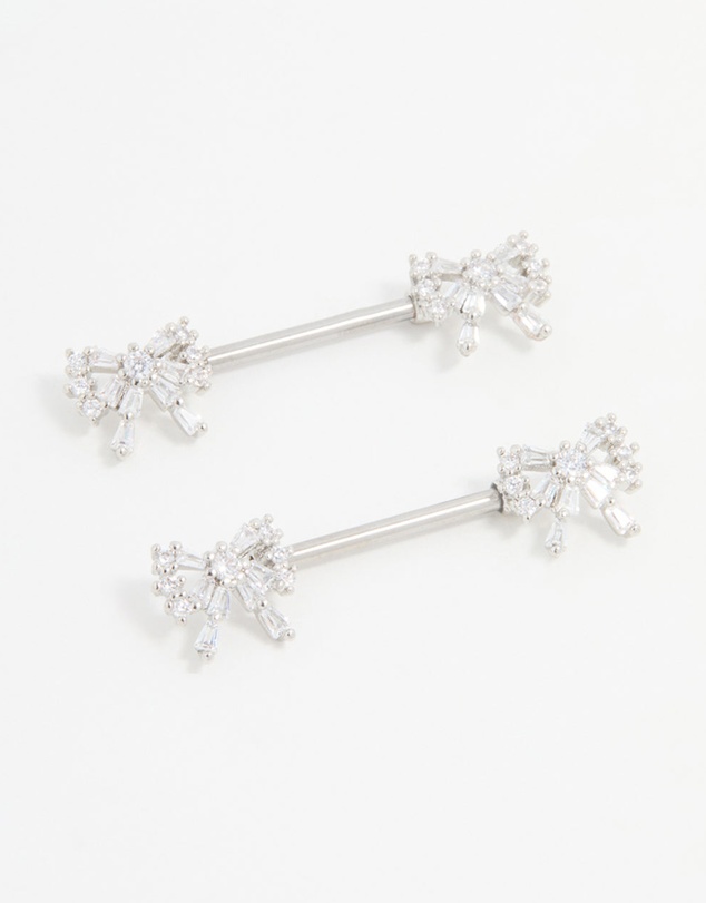 Lovisa - Surgical Steel Cubic Zirconia Double Bow Nipple Piercings 2-Pack