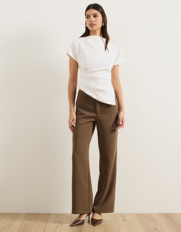 Atmos&Here - Mia Straight Leg Tailored Pants With Piping Detail