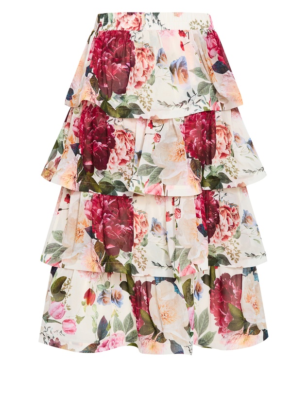 City Chic - Plus size Bianka Botanical Print Tiered Skirt - creme