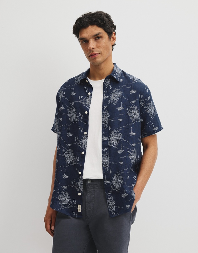 Country Road - Regular Fit Linen Coastline Print Shirt