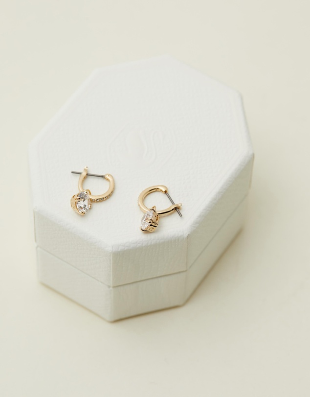 Swarovski - Stilla drop earrings, Round cut, White, 18K gold finish