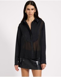 ONE TEASPOON - Sheer Panel Tuxedo Shirt - Black