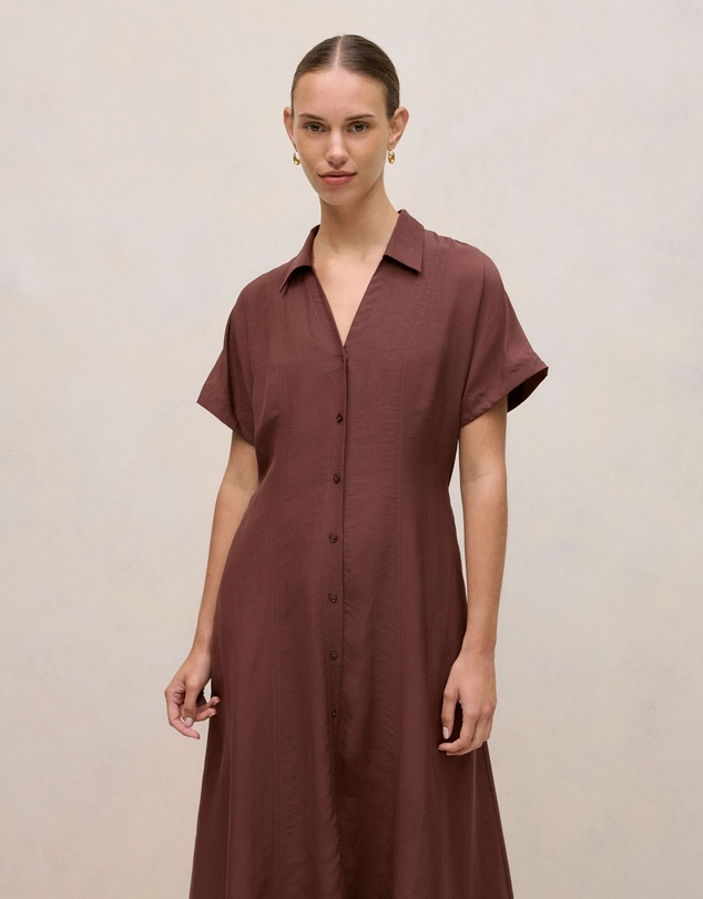 Trenery - Soft Seam Detail Shirt Dress in Espresso