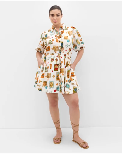 City Chic - Plus size Amore Print Mini Dress - ivory