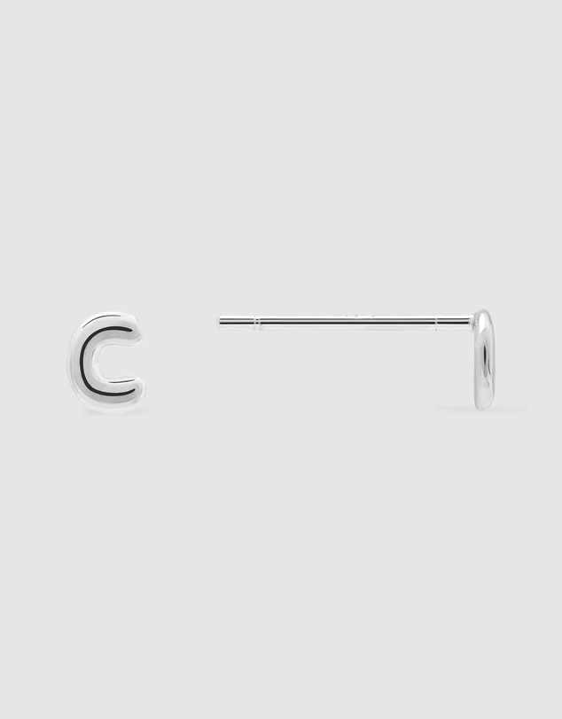 Wanderlust + Co - Alphabet Bubble Silver Stud Earrings - Letter C