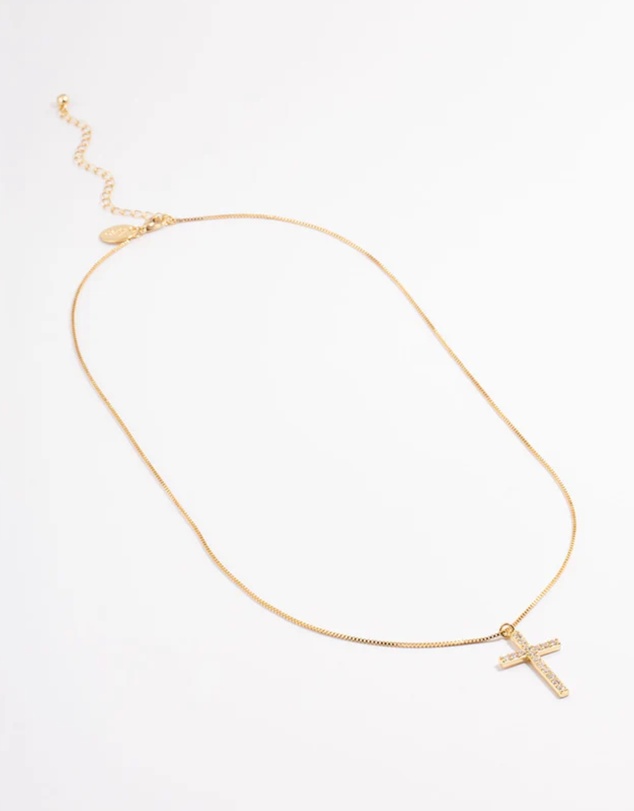 Lovisa - Gold Plated Diamante Cross Fine Chain Necklace