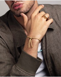 Nialaya Jewellery - Men's Beige String Bracelet with Adjustable Gold Lock