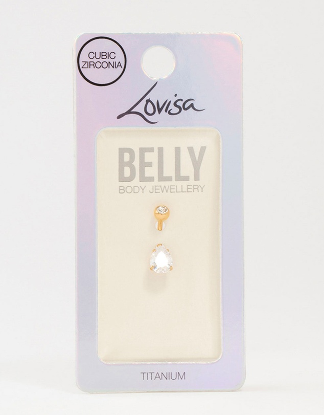Lovisa - Gold Plated Titanium Round Bezel & Pear Belly Bar