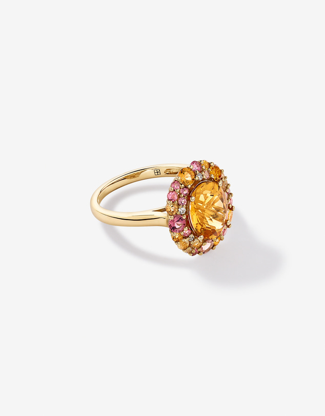 Michael Hill - Oval Cut Citrine, Pink Tourmaline & White Topaz Halo Ring in 10kt Yellow Gold
