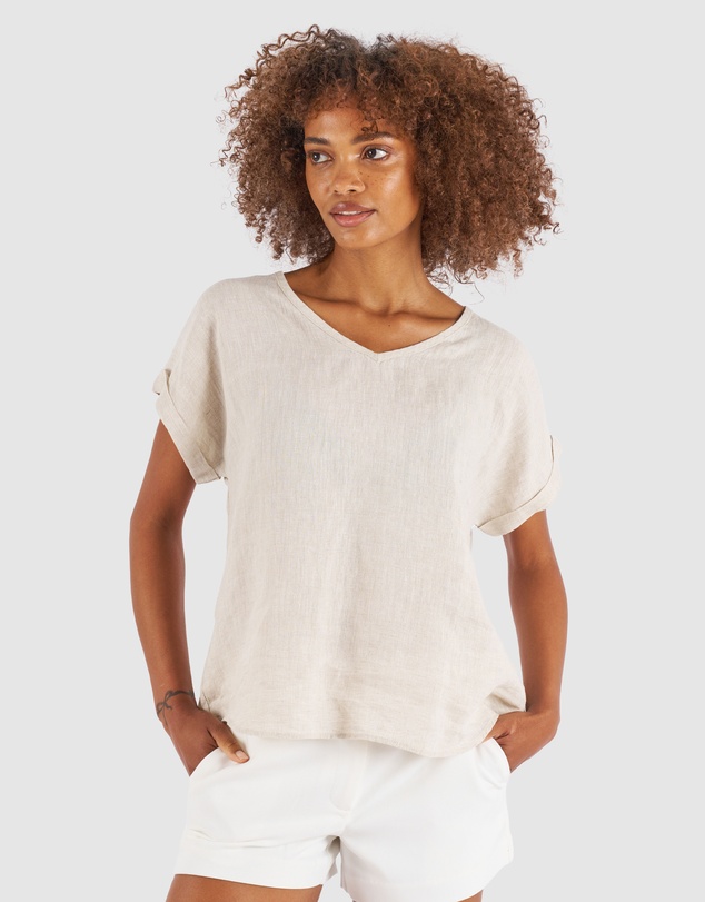 CAMIXA - Martina Linen V-Neck T-shirt