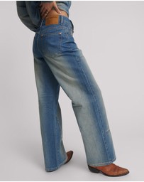 ONE TEASPOON - Jackson Mid Waist Wide Leg Denim Jeans - Blue Ranch