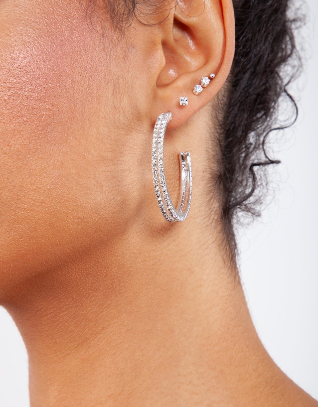 Lovisa - Double Row Diamante Hoop Earrings
