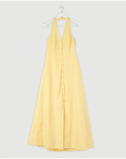 Revibe - Repaired AERE Rosa Linen Halter Midi Dress - AU 8