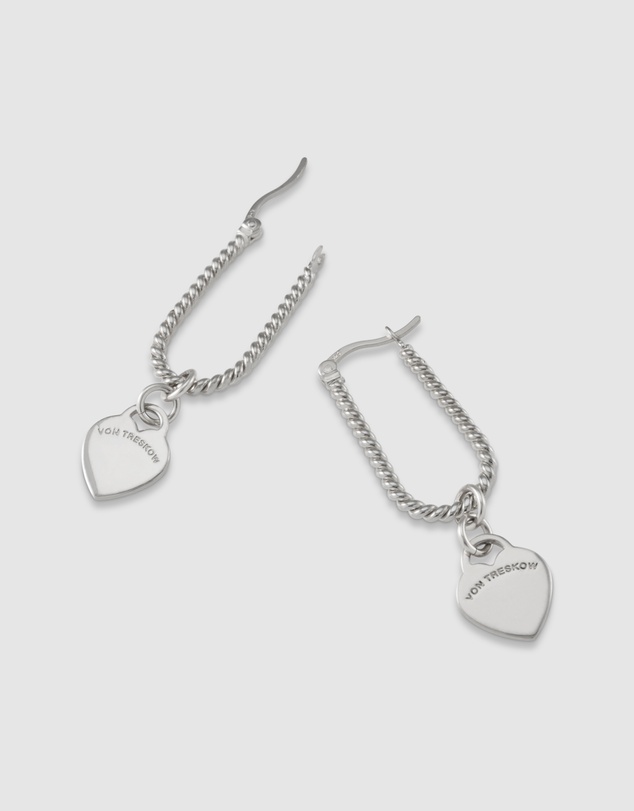 Von Treskow - Textured U-shape Earrings with VT Hearts