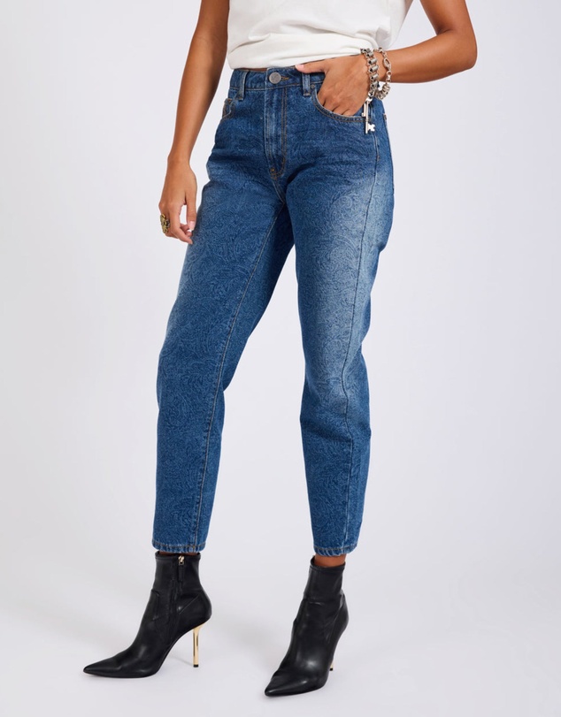ONE TEASPOON - Slims High Waist Cropped Slim Fit Denim Jeans - Blue Paisley