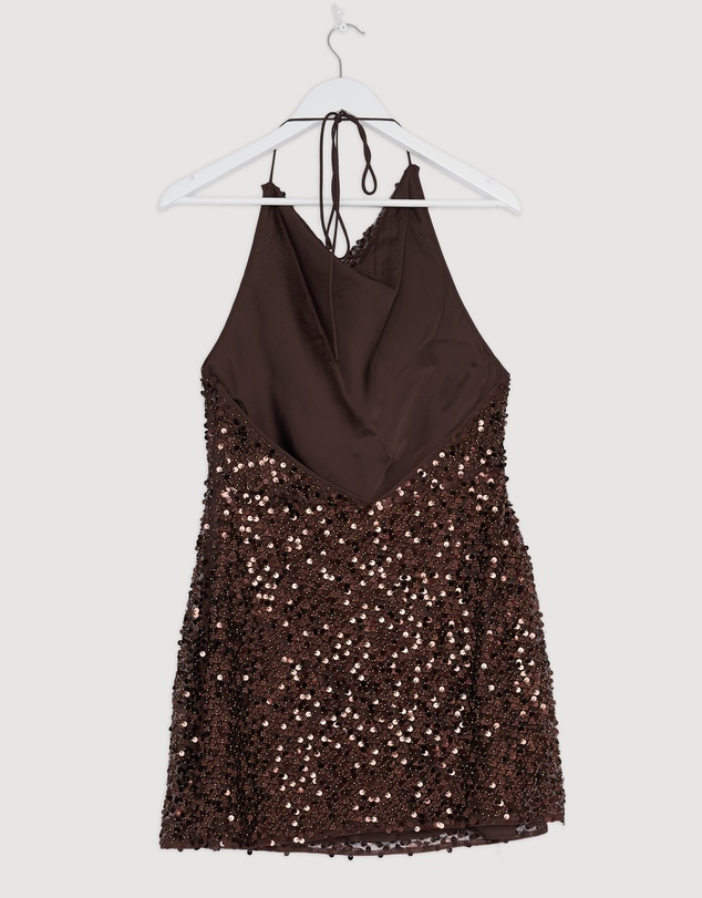 Revibe - Repaired Shona Joy Everly High Neck Cowl Mini Dress - AU 10