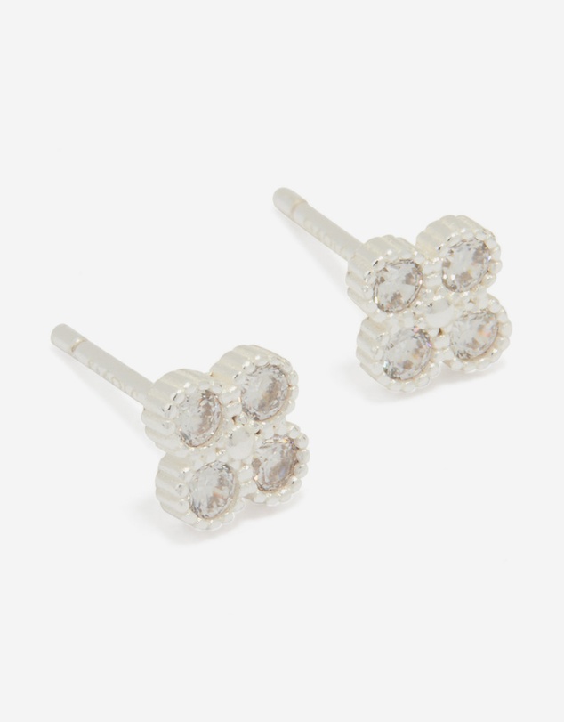 Lovisa - Sterling Silver Cubic Zirconia Mini Flower Stud Earrings