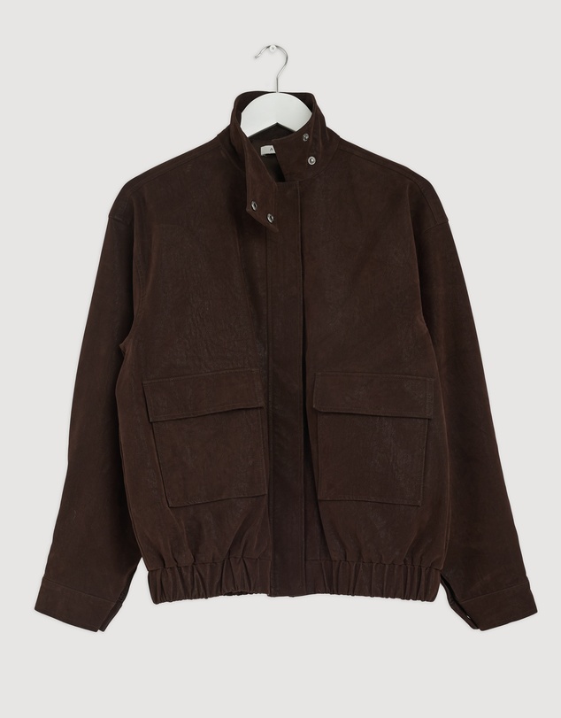 Revibe - Repaired AERE Ines Suede Look Funnel Neck Jacket - AU 12