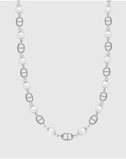 Nialaya Jewellery - Men's Silver Mariner Chain with Pearls