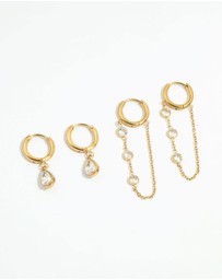Lovisa - Waterproof Gold Plated Stainless Steel Cubic Zirconia Chain Droplet Earrings 2-Pack