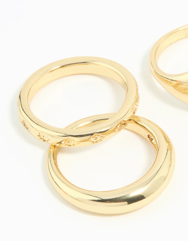 Lovisa - Gold Plated Compass & Star Stacking Rings 4-Pack