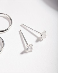 Lovisa - Sterling Silver Cubic Zirconia Princess Stud Hoop Earring Pack
