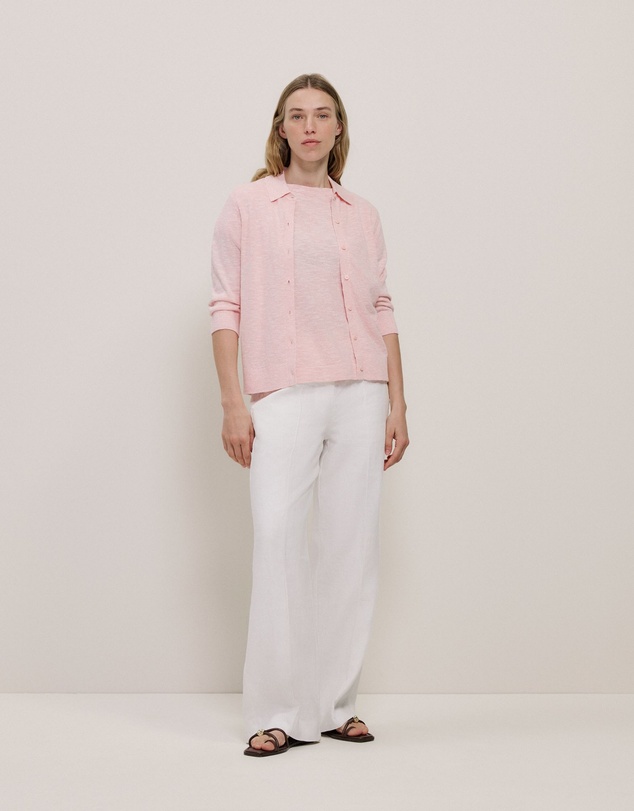Trenery - Linen Cotton Collared Cardigan in Blossom Pink