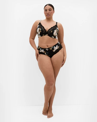 City Chic - Plus size Anine Print Contour Plunge Bra - black