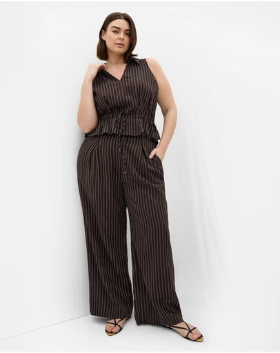 City Chic - Plus size Eva Stripe Wide Leg Pant - chocolate