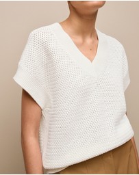 Trenery - Mercerised Cotton Basketweave Knit Vest in Off White
