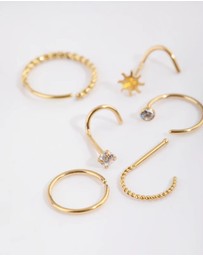 Lovisa - Gold Plated Surgical Steel Diamante Twist Nose Stud 6-Pack