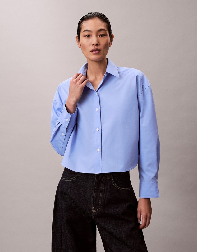 Calvin Klein - Poplin Relaxed Cropped Button-Down Shirt